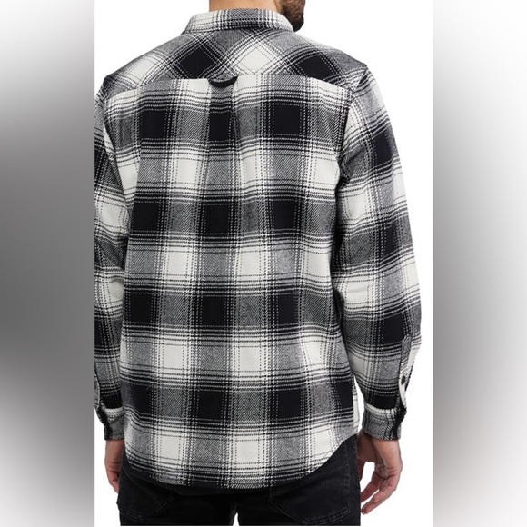 Men's Black & White Plaid Flannel Shirt - Long Sleeve Button Down Size Large - Picture 2 of 3